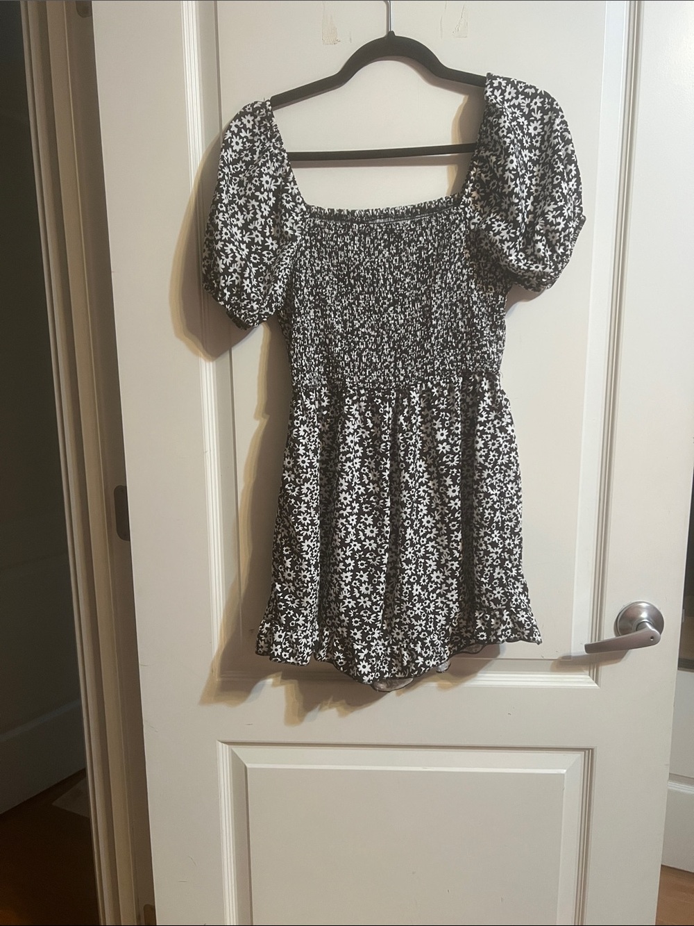 Black & White Floral Smocked Mini Dress